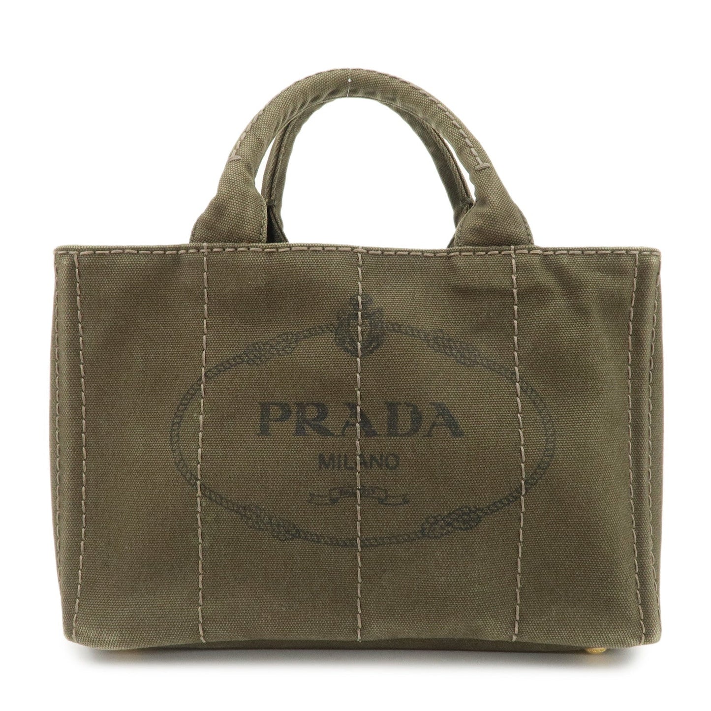PRADA Canapa Mini Canvas Bag Hand Bag Tote Bag Khaki BN2439  d
