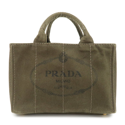 PRADA Canapa Mini Canvas Bag Hand Bag Tote Bag Khaki BN2439  d