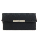 GUCCI GG Canvas Leather W Hook Bi-fold Long Wallet Black 112715