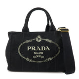 PRADA Logo Canapa Mini Canvas 2Way Bag Hand Tote Bag B2439G Black  d