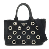 PRADA Canapa Mini Canvas Grommet 2Way Bag Hand Shoulder Bag Black