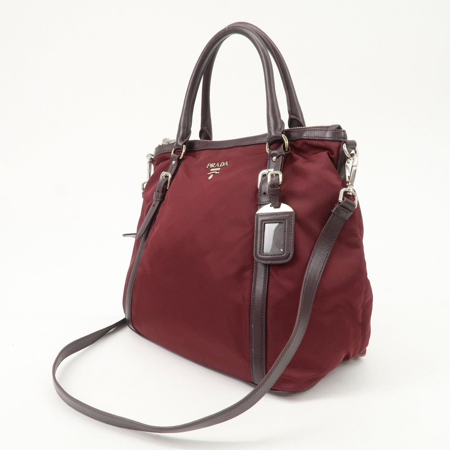 Prada Logo Tessuto Nylon Hand Bag Shoulder Bag Burgundy Red BR5116  d