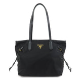 PRADA Logo Nylon Saffiano Leather Tote Bag Shoulder Bag Black