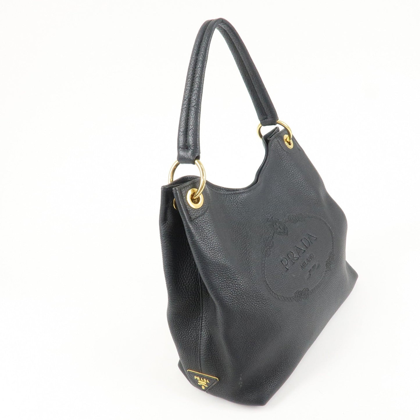 PRADA VITTELLO PHOENIX Triangle Logo Leather Shoulder Bag Black 1BC051  d