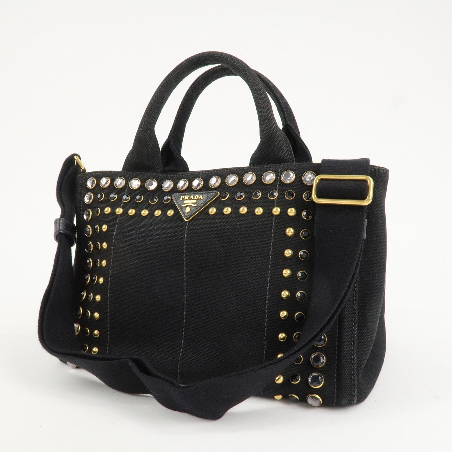 PRADA Canapa Mini Canvas 2Way Hand Bag Tote Bag Black 1BG439  d