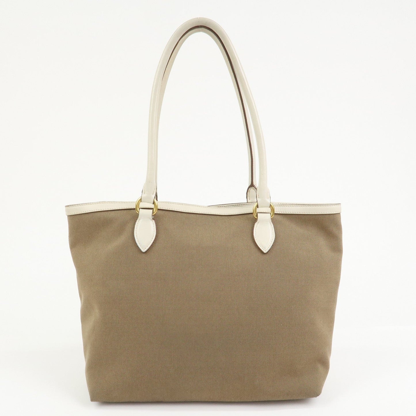 PRADA Logo Jacquard Leather Tote Bag Hand Bag Beige Ivory 1BG158