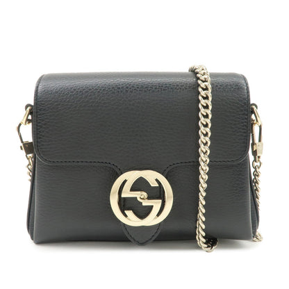 GUCCI Interlocking G Leather Chain Shoulder Bag Black 607720  d