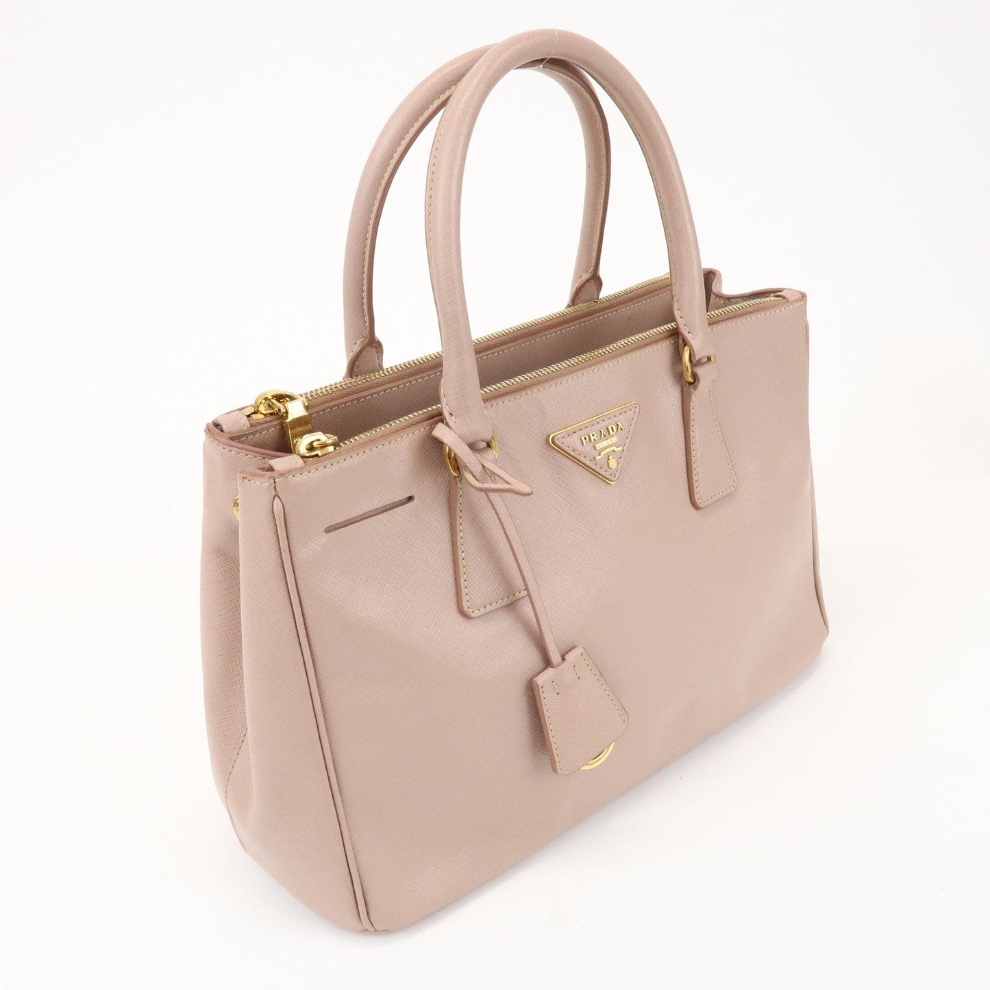 PRADA Traingle Logo Galleria 2Way Bag Hand Bag Pink Beige1BA863