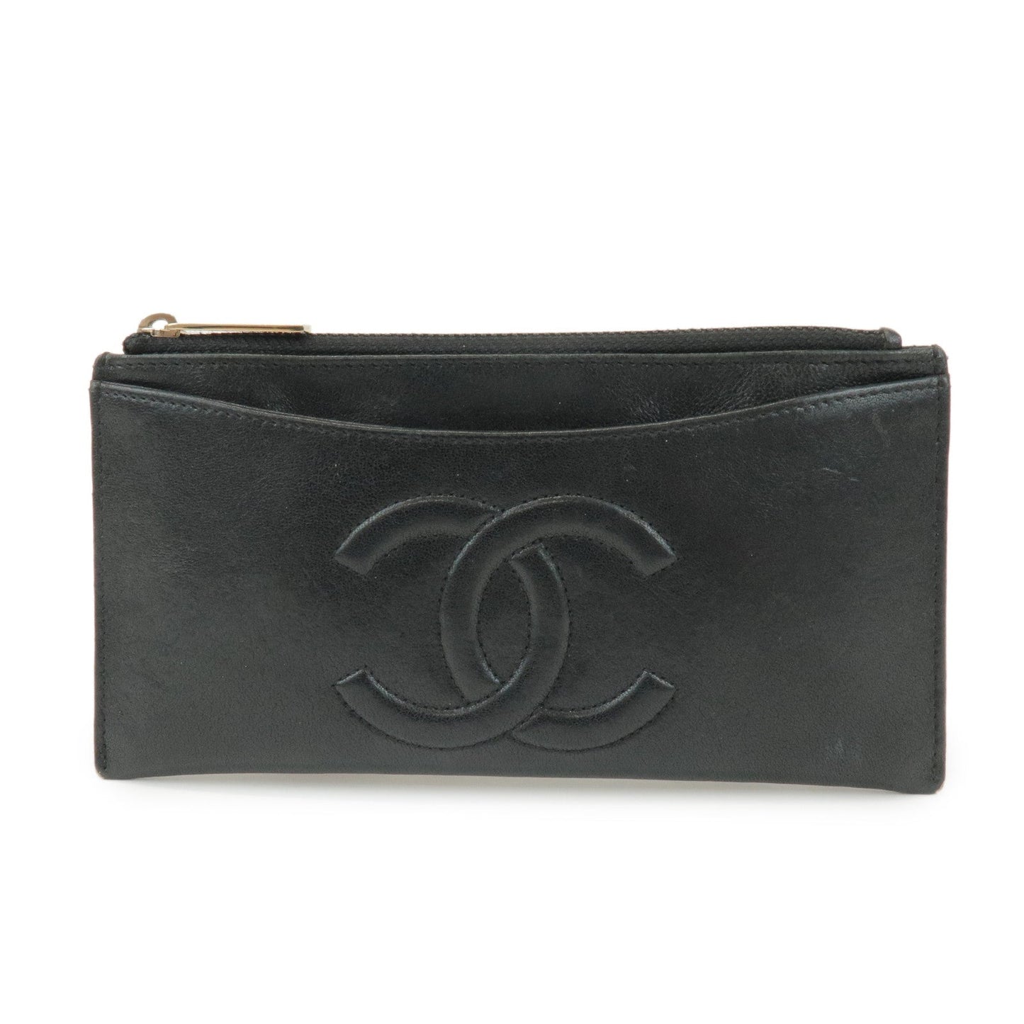 CHANEL COCO Mark Calf Leather Long Wallet Black