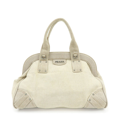 PRADA Denim Boston Bag Hand Bag Natural BN1886