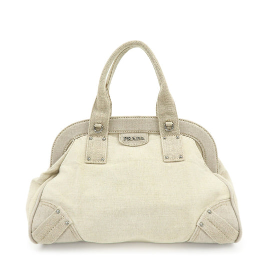 PRADA Denim Boston Bag Hand Bag Natural BN1886