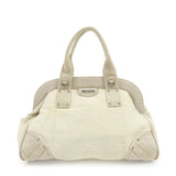 PRADA Denim Boston Bag Hand Bag Natural BN1886