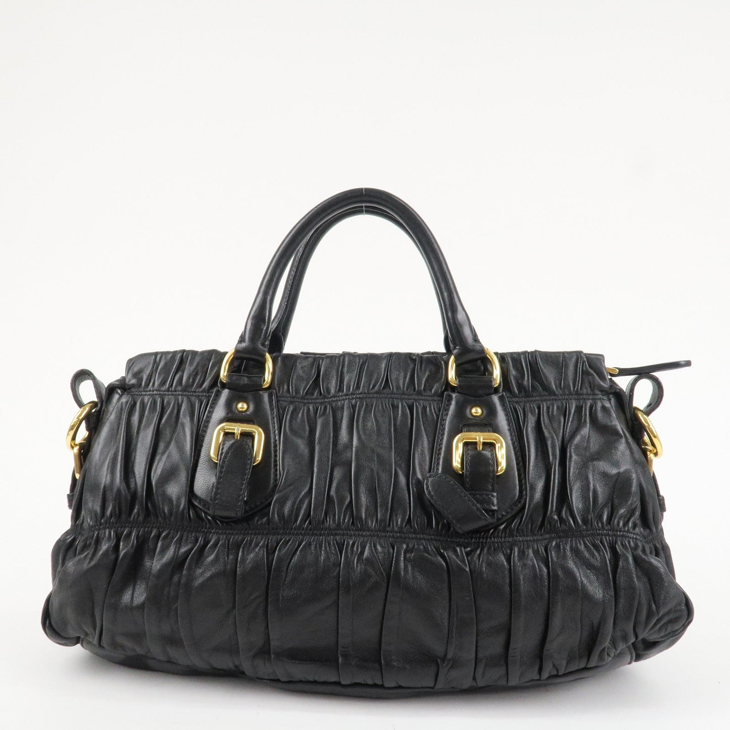 PRADA Logo Leather 2WAY Tote Bag Hand Bag Black Gold HDW B11091  d