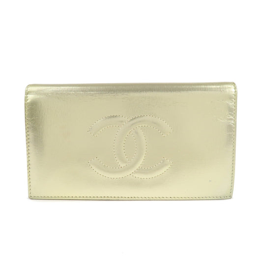 CHANEL Leather Coco Mark Long Wallet Gold Gold Hardware A27156  d