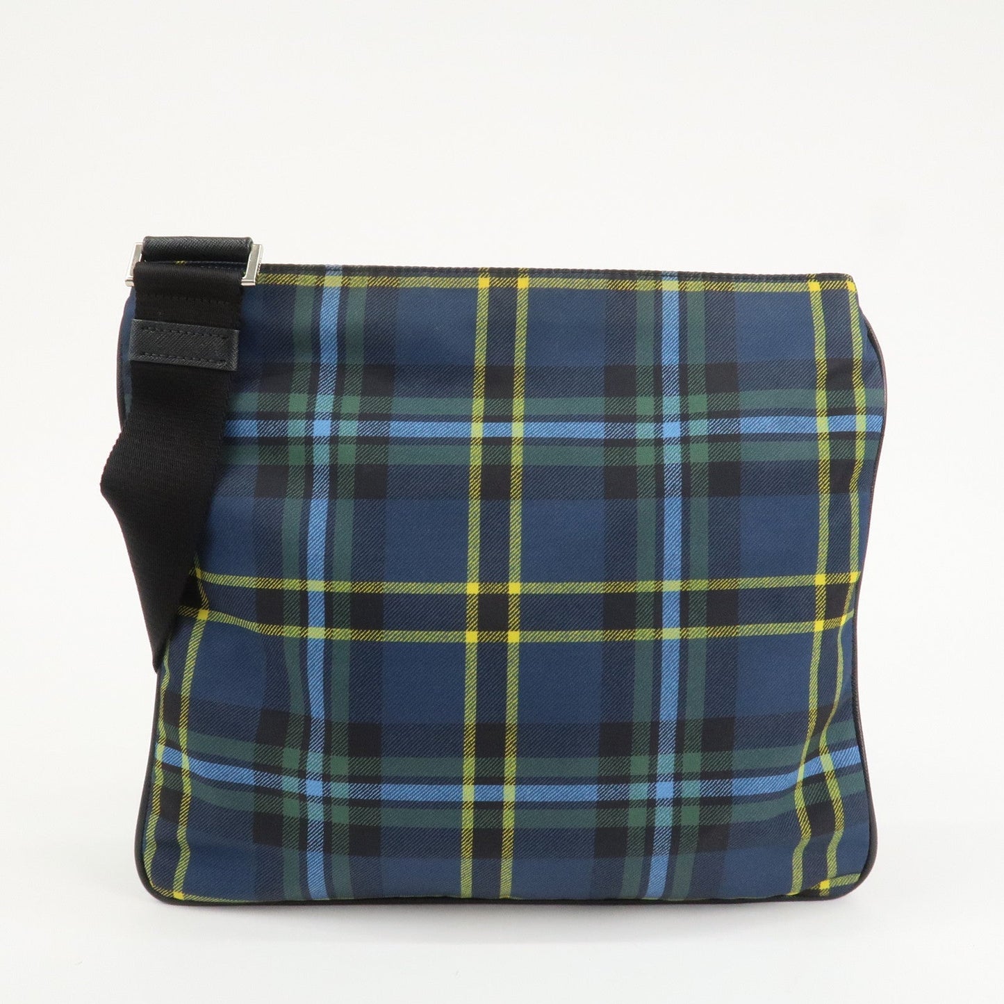 PRADA Triangle Logo Nylon Plaid Shoulder Bag Navy Multicolor VA053M  d