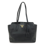 PRADA Logo Leather Shoulder Bag Tote Bag Black 1BG111