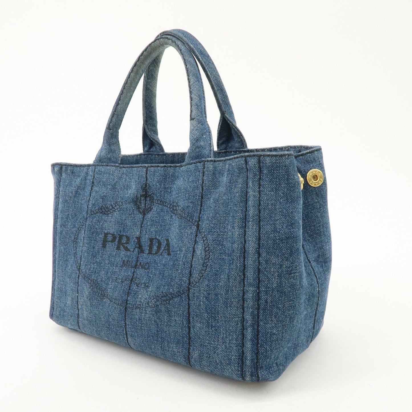 PRADA Canapa Mini Denim 2Way Hand Bag Tote Bag Navy 1BG439  d