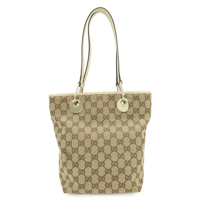 GUCCI GG Canvas Leather Tote Bag Hand Bag Beige Ivory 120840
