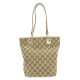 GUCCI GG Canvas Leather Tote Bag Hand Bag Beige Ivory 120840