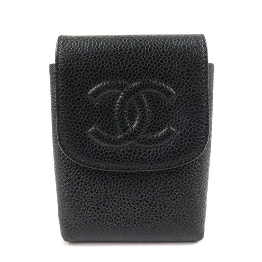 CHANEL COCO Mark Caviarskin Cigarette Case Black Noir A13511