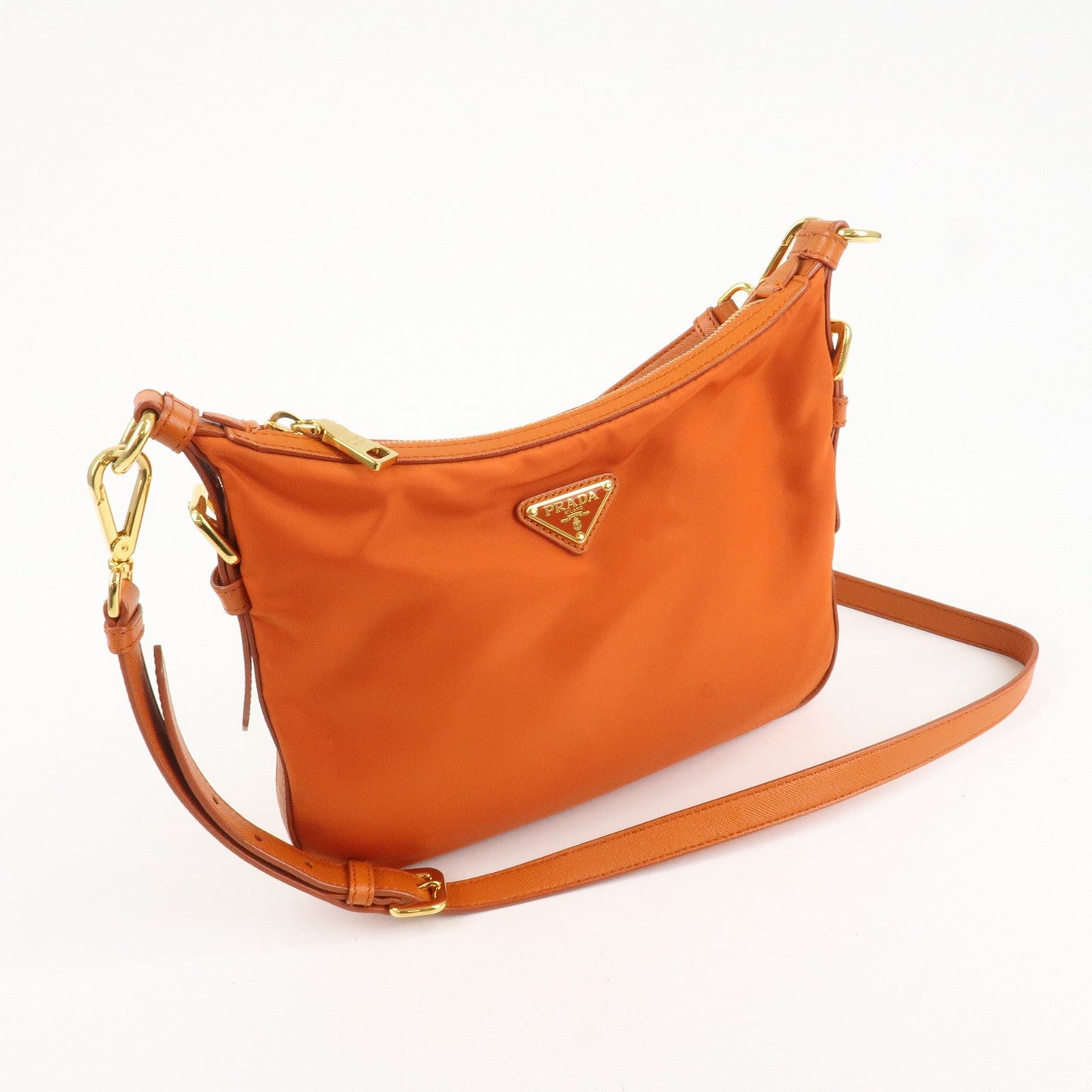PRADA Triangle Logo Nylon Leather 2Way Shoulder Bag Orange  d