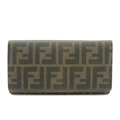 FENDI Zucca Leather Bi-fold Long Wallet Brown Black 8M0000