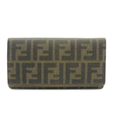 FENDI Zucca Leather Bi-fold Long Wallet Brown Black 8M0000