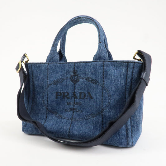 PRADA Canapa Mini Canvas Denim 2Way Shoulder Hand Bag Navy B2439G  d