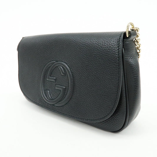 GUCCI SOHO Calf Leather Chain Shoulder Crossbody Bag Black 536224