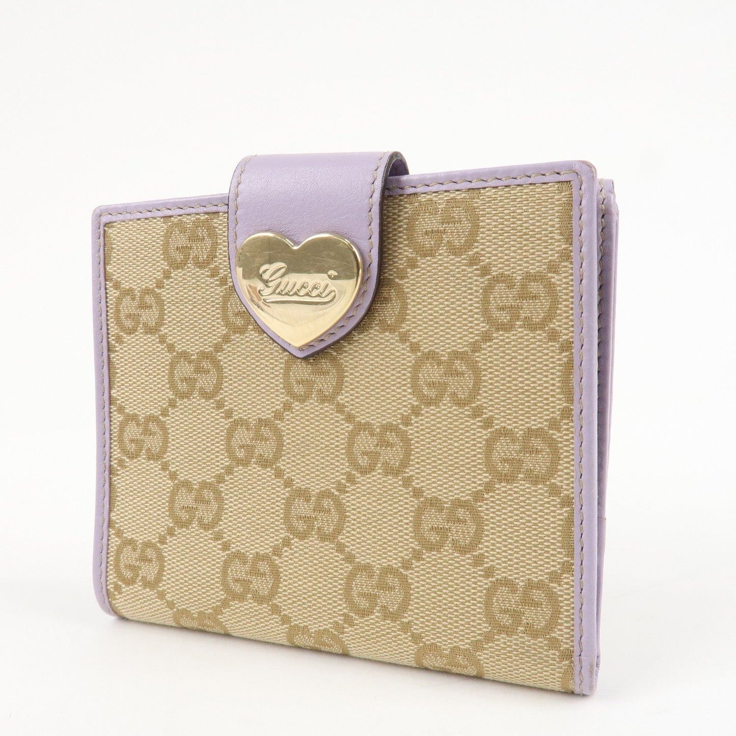 GUCCI Lovely Heart GG Canvas Leather W Hook Bi-Fold Wallet 203549  d