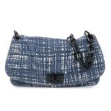 PRADA Tweed Leather Plastic Chain Shoulder Bag Navy White BR4874  d