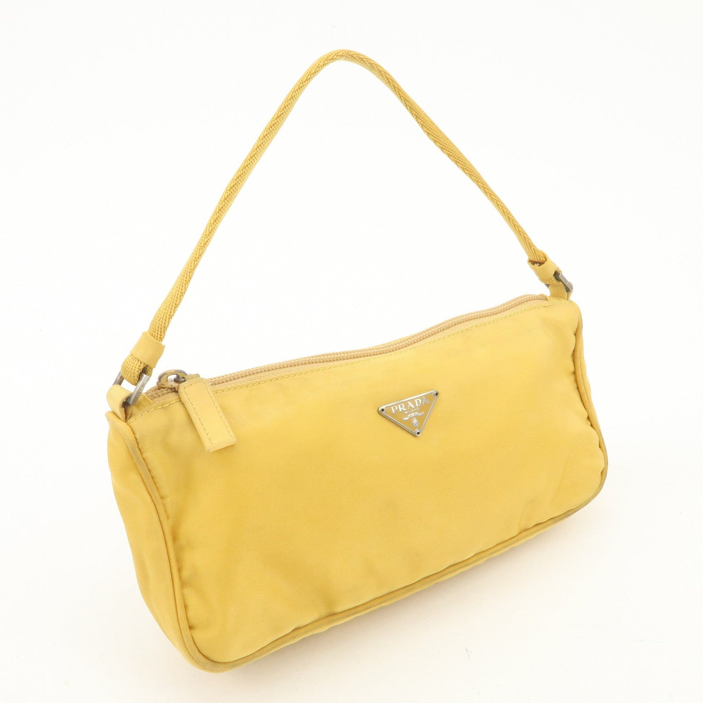 PRADA Triangle Logo Nylon Pouch Shoulder Bag Hand Bag Yellow  d