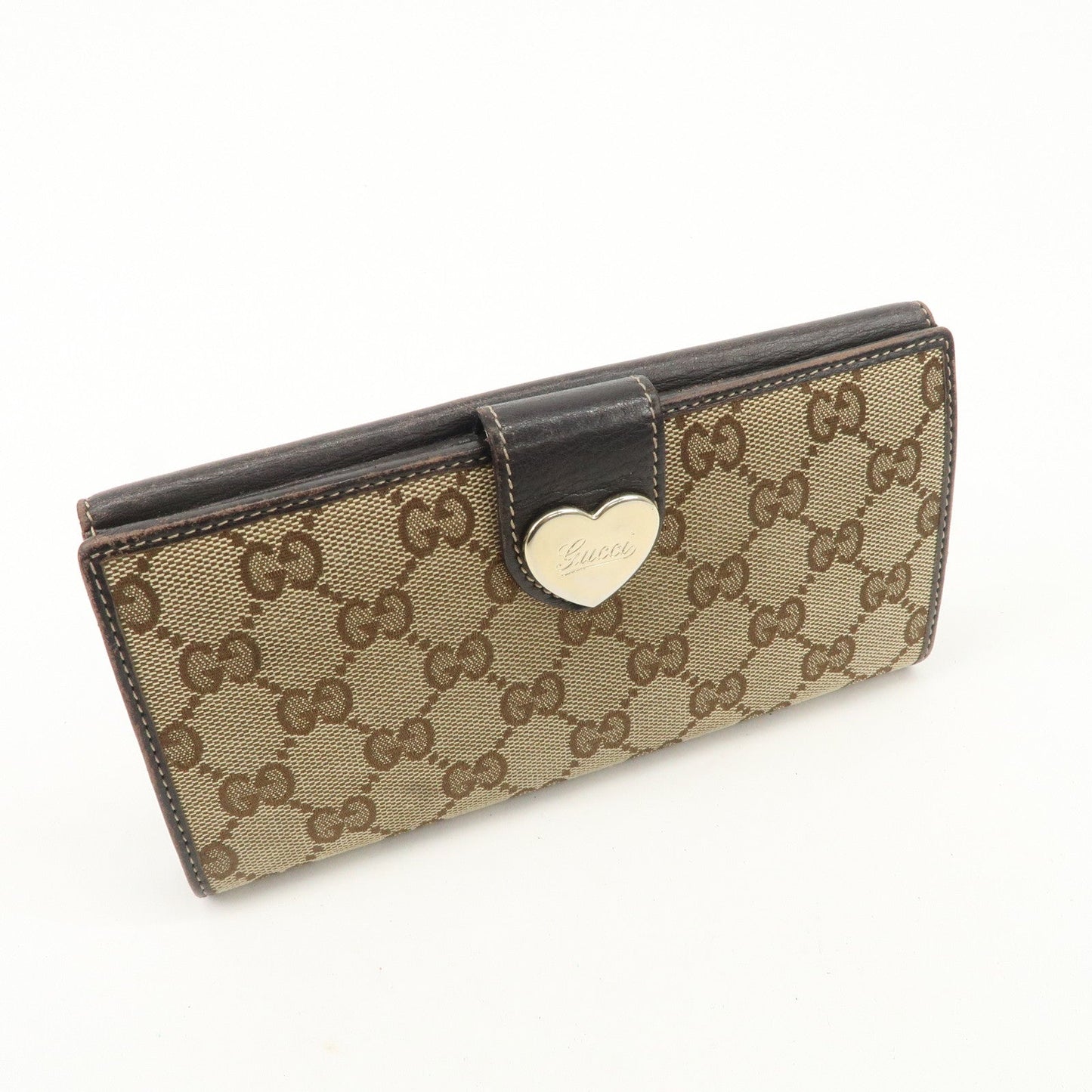 GUCCI Lovely Heart GG Canvas Leather Bi-fold Long Wallet Brown 203550  d
