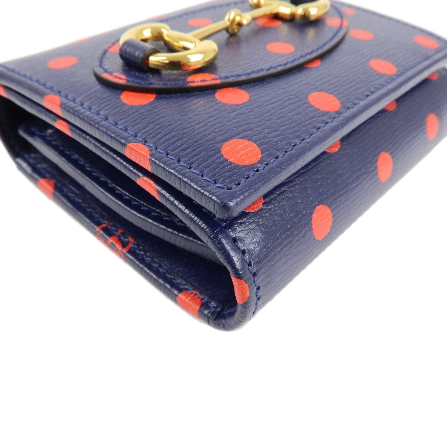 GUCCI Horsebit Dot Pattern Leather Bifold Wallet Navy Red 621891  d