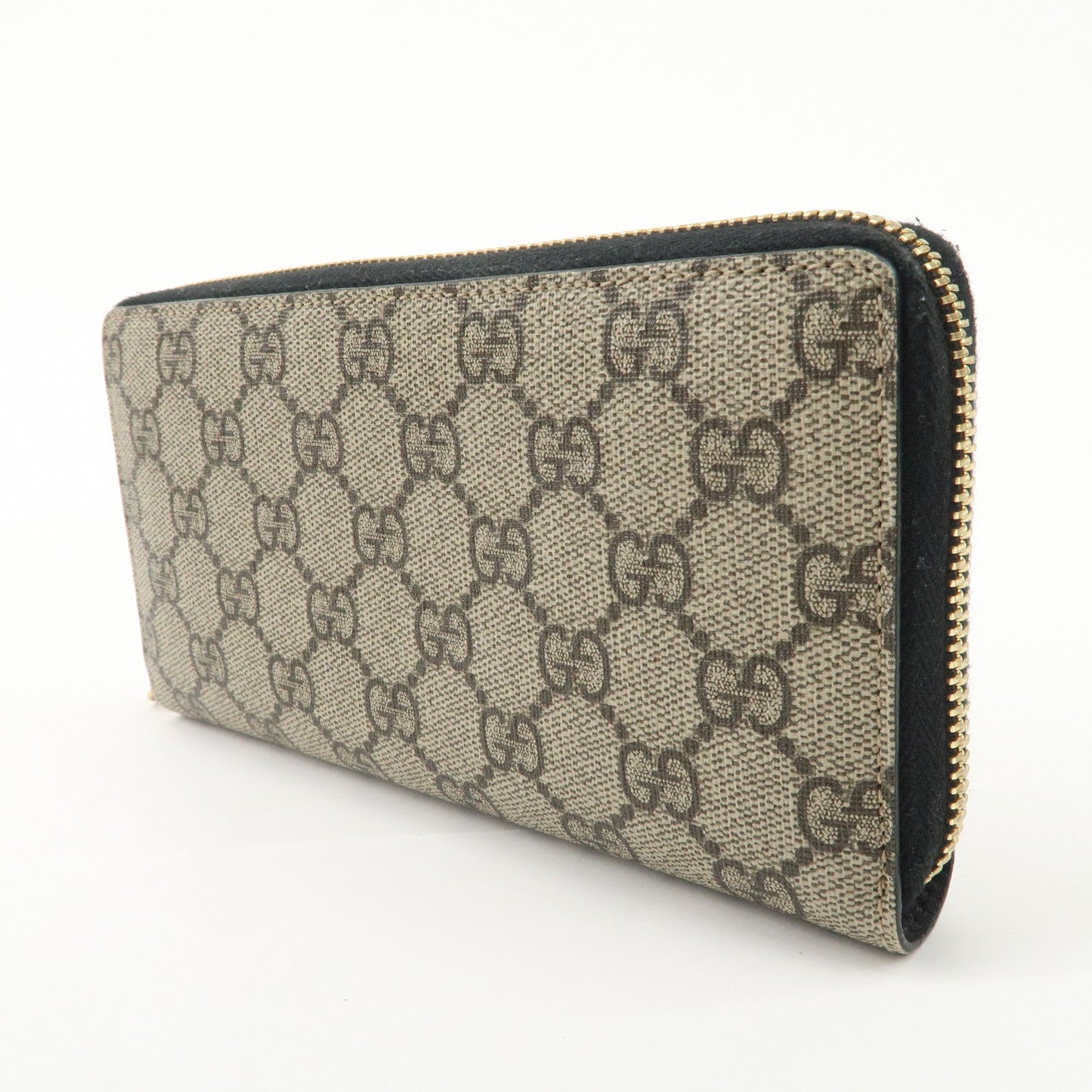 GUCCI GG Supreme Leather Round Zippy Wallet Black Beige 410102  d
