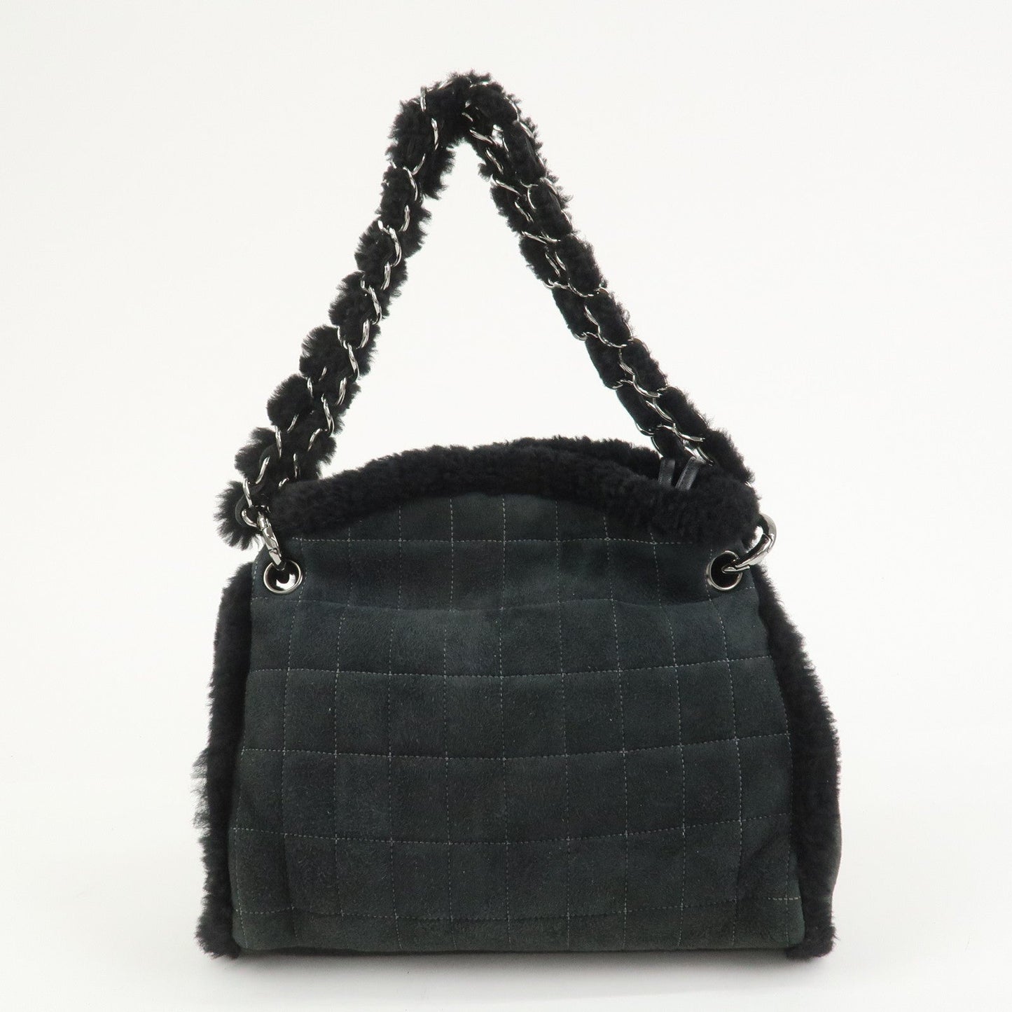 CHANEL Mouton Leather Chain Shoulder Bag Hand Bag Black Silver