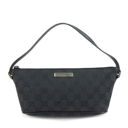 GUCCI Boat Bag GG Canvas Accessory Pouch Hand Bag Black 07198