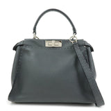 FENDI Peekaboo Selleria Leather 2Way Hand Shoulder Bag Gray 8BN290