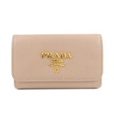 PRADA Logo Leather 4 Rings Key Case Key Holder Beige 1PG004  d
