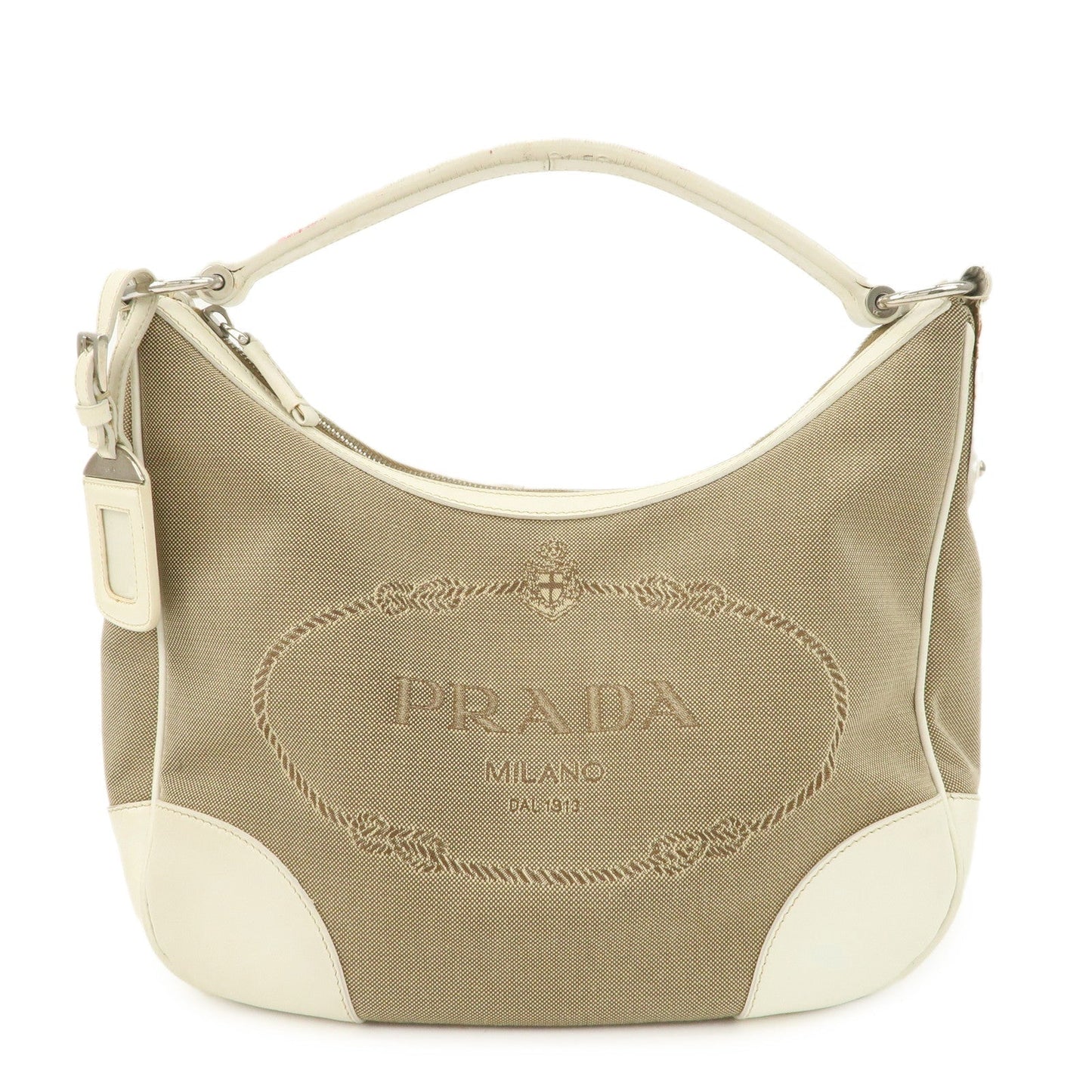 PRADA Logo Jacquard Canvas Leather Shoulder Bag Hand Bag BR3423