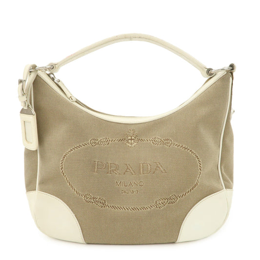 PRADA Logo Jacquard Canvas Leather Shoulder Bag Hand Bag BR3423