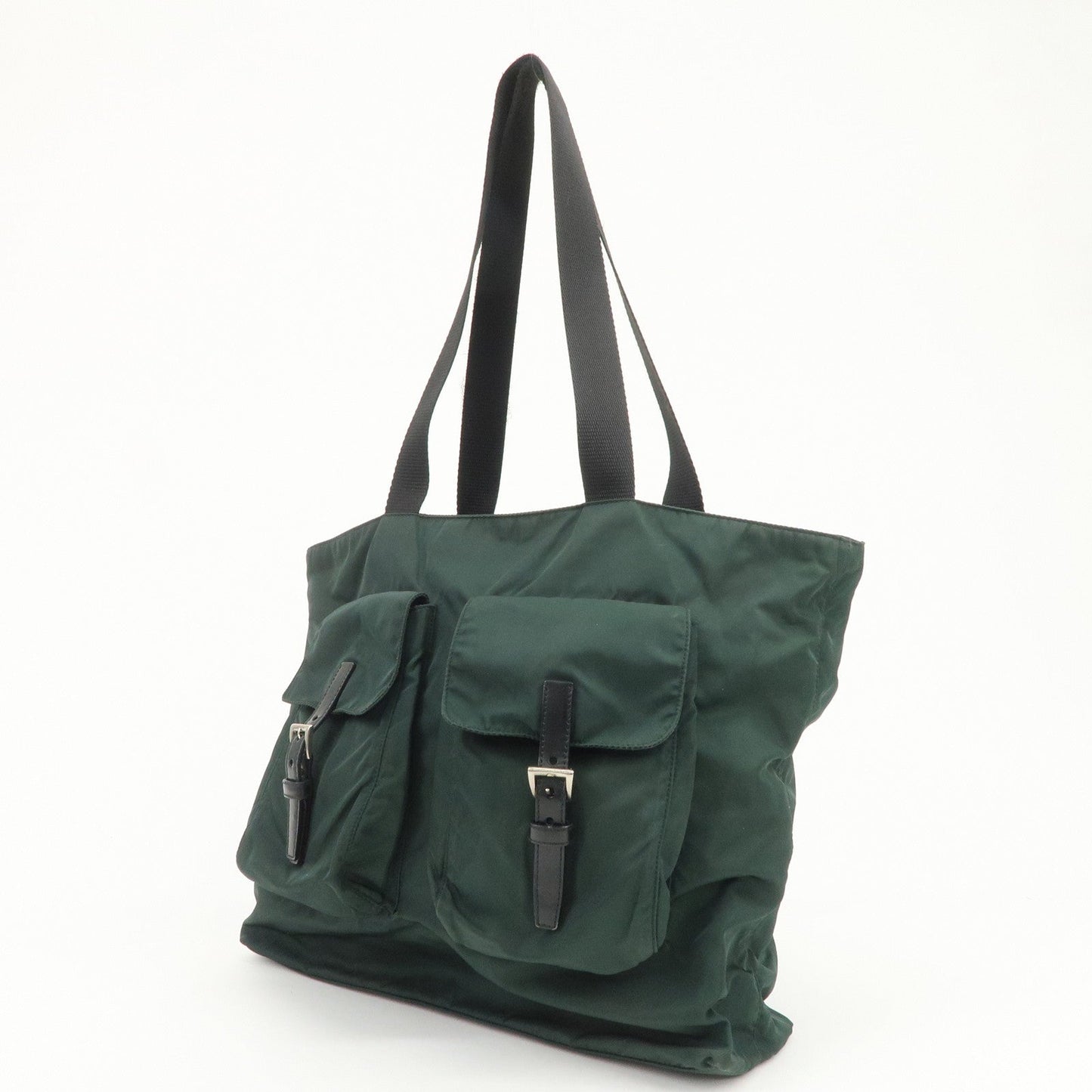 PRADA Triangle Logo Nylon Leather Shoulder Bag Hand Dark Green
