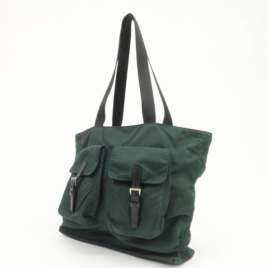 PRADA Triangle Logo Nylon Leather Shoulder Bag Hand Dark Green