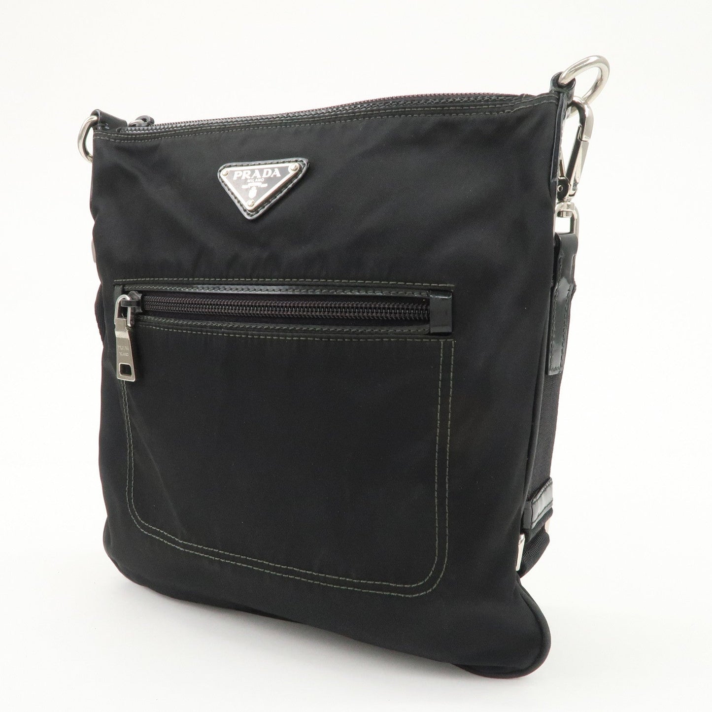 PRADA Triangle Logo Nylon Patent Leather Shoulder Bag Black  d
