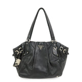 PRADA Logo Leather Shoulder Bag Hand Bag Black BR3974