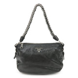 PRADA Logo Leather Chain Shoulder Bag Hand Bag Black BR4370  d