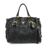PRADA Leather 2WAY Bag Hand Bag Shoulder Bag Black BN1788