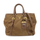 PRADA Logo Nylon Leather 2Way Tote Bag Shoulder Bag Brown BN1841