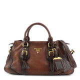 PRADA Logo Leather 2WAY Tote Bag Hand Bag Brown Gold Hardware  d
