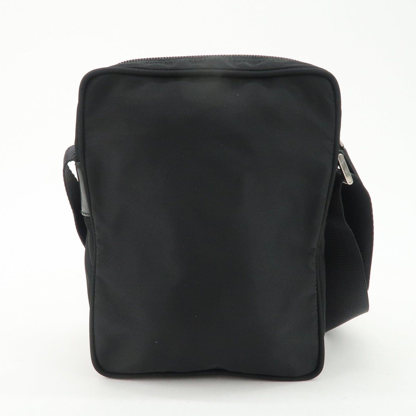 PRADA Triangle Logo Leather Nylon Shoulder Bag Black BT0169